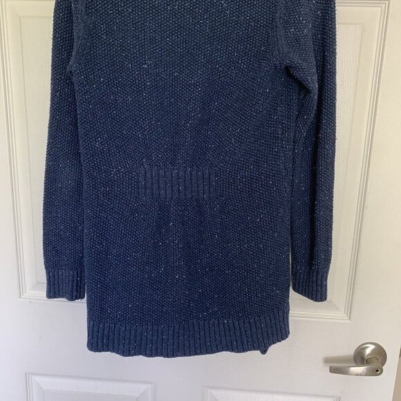 LL Bean Womens Cardigan Small Knit Open Front Sweater Long Sleeve Blue White Dot - Picture 7 of 10